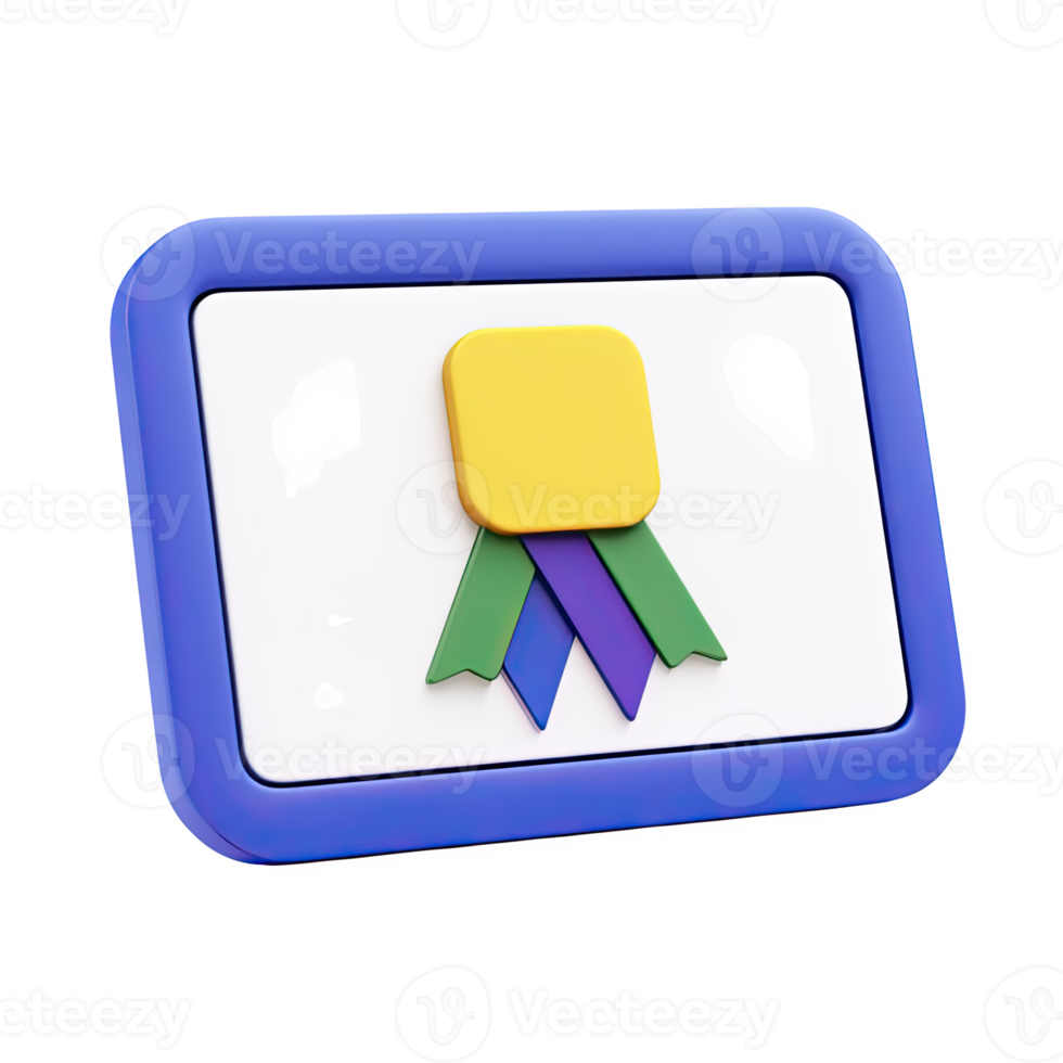 3D certificate or diploma icon with a colorful ribbon. Symbolizes academic achievement, graduation, award, and educational success. Rendered visual, isolated for projects. png