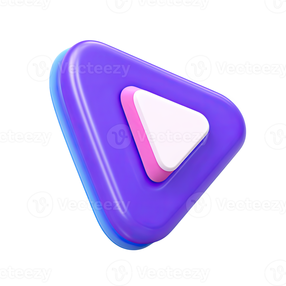 púrpura y rosado 3d jugar botón. representa acceso a digital aprendizaje medios de comunicación, en línea educativo contenido, tutoriales, y interactivo lecciones prestados visual, aislado. png