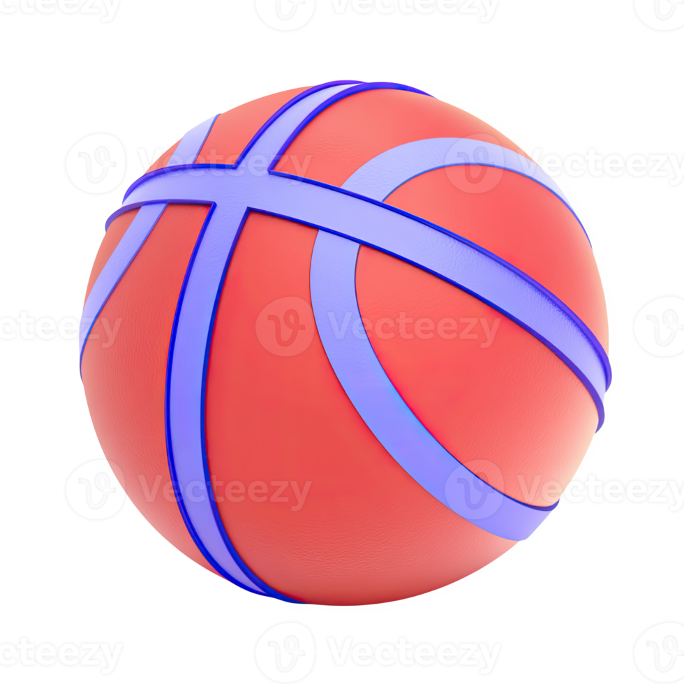 Red and blue 3D basketball icon representing school sports, physical education, and athletic development. Ideal for educational or recreational themes. Rendered, isolated. png