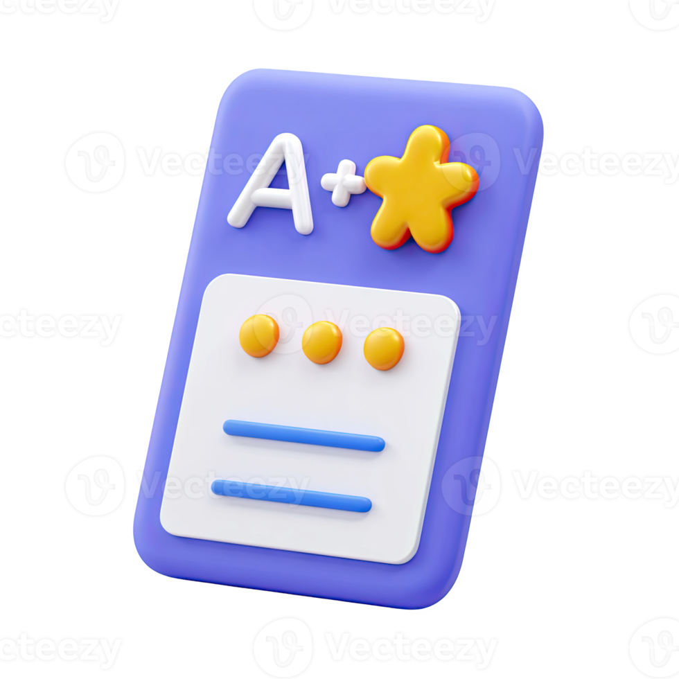 Blue 3D school report with A pl grade and star. Represents outstanding academic performance, excellent test scores, and top achievements in education. Rendered, isolated. png