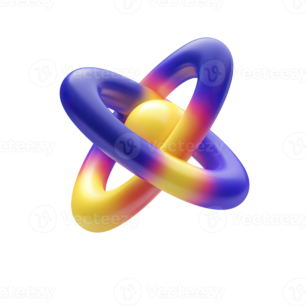 Colorful 3D atom or molecule icon. Represents science, physics, chemistry, research, and atomic structure in education. Rendered and isolated for concepts. png
