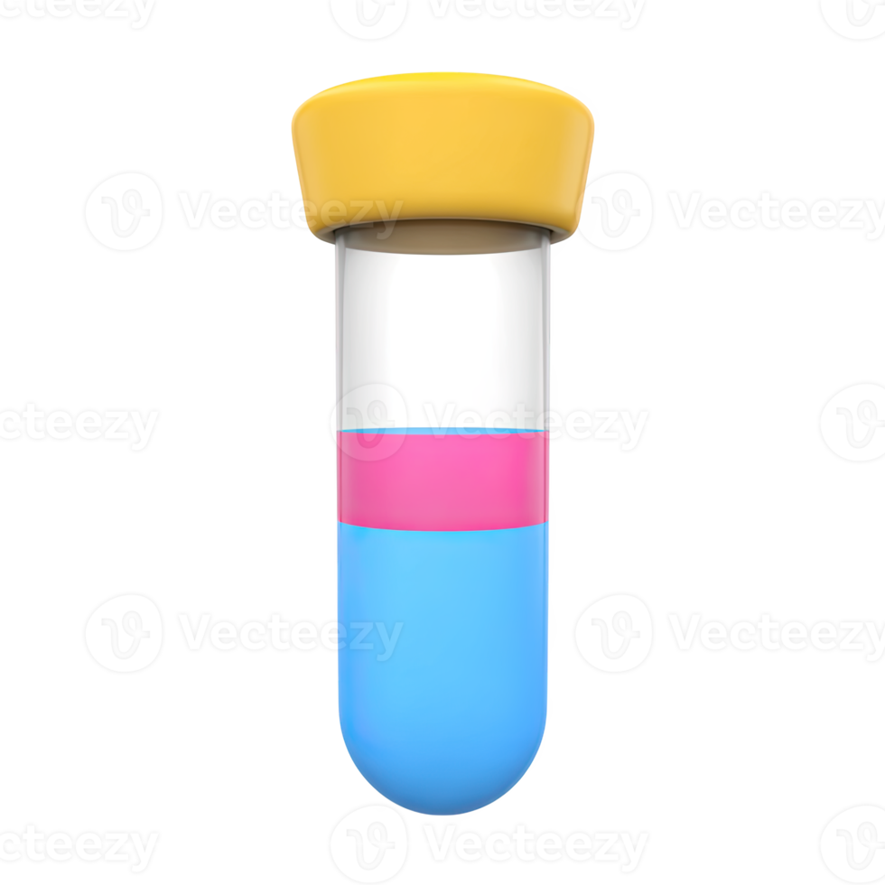 Colorful 3D test tube icon. Represents science experiments, chemistry, laboratory research, and educational learning in labs. Rendered and isolated graphic. png