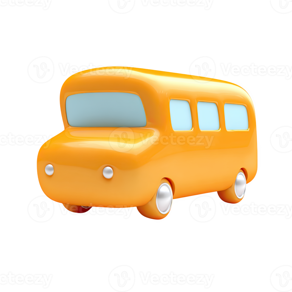 Orange 3D school bus, front-angled view. Represents education, student transport, school days, and educational journeys. Rendered and isolated for design work. png
