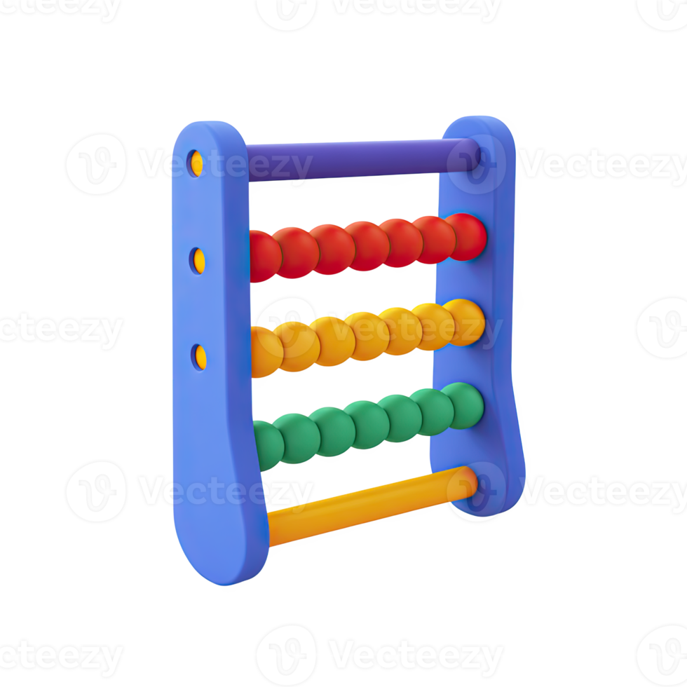 Colorful 3D abacus icon, side view. Represents early math education, counting, arithmetic, and traditional learning tools. Rendered and isolated for design. png