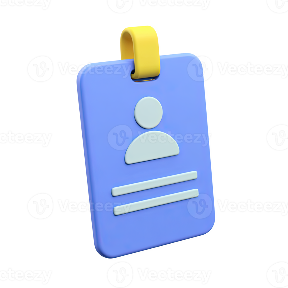 Blue and yellow 3D ID badge or card icon. Represents student identification, school access, or educational membership. Rendered and isolated for design use. png