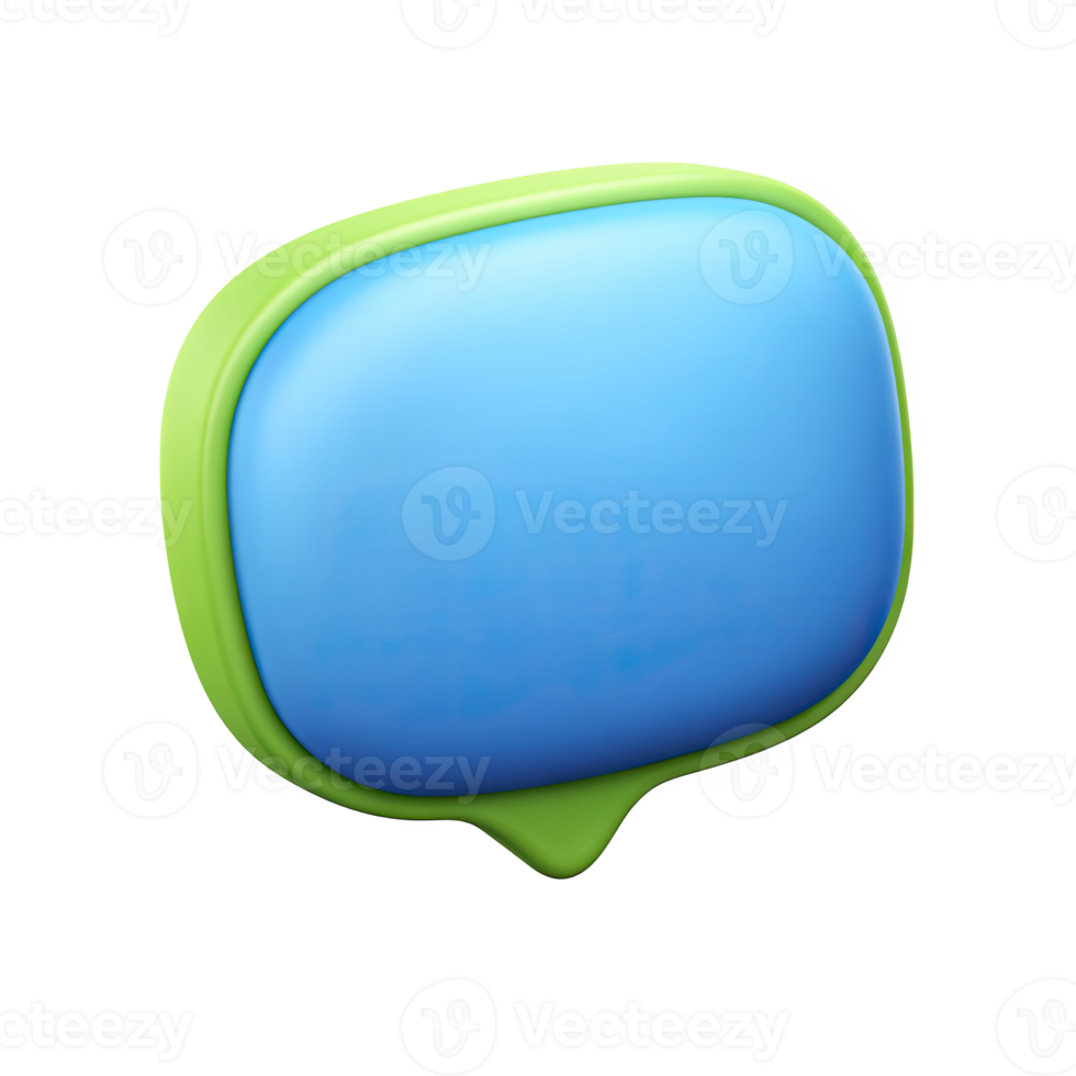 Blue and green 3D speech bubble or monitor icon. Represents communication, ideas, learning, online education, or presentations. Rendered and isolated asset. png