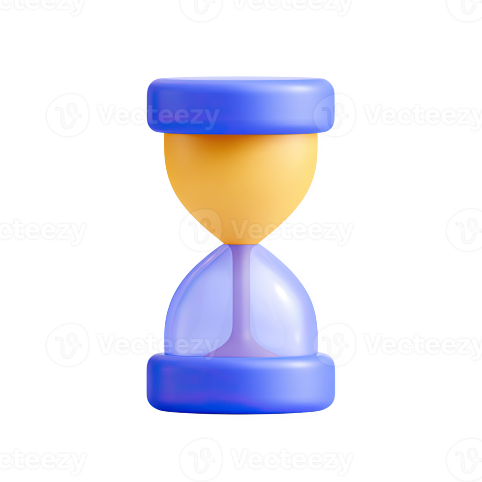 Blue and yellow 3D hourglass or sand timer. Symbolizes time, deadlines in education, patience, and historical study. Rendered and isolated for design work. png