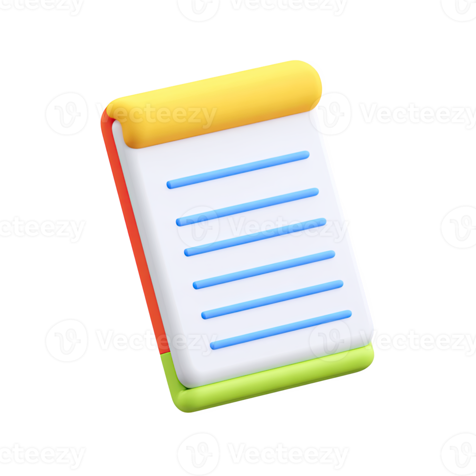 Colorful 3D spiral notebook icon. Symbolizes writing, studying, education, schoolwork, and creative journaling. Rendered and isolated for projects and design. png