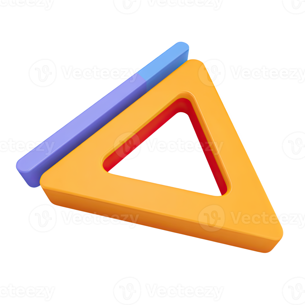 Orange and blue 3D triangle ruler icon. Symbolizes geometry, mathematics, drafting, precision in education and technical drawing. Rendered and isolated design. png