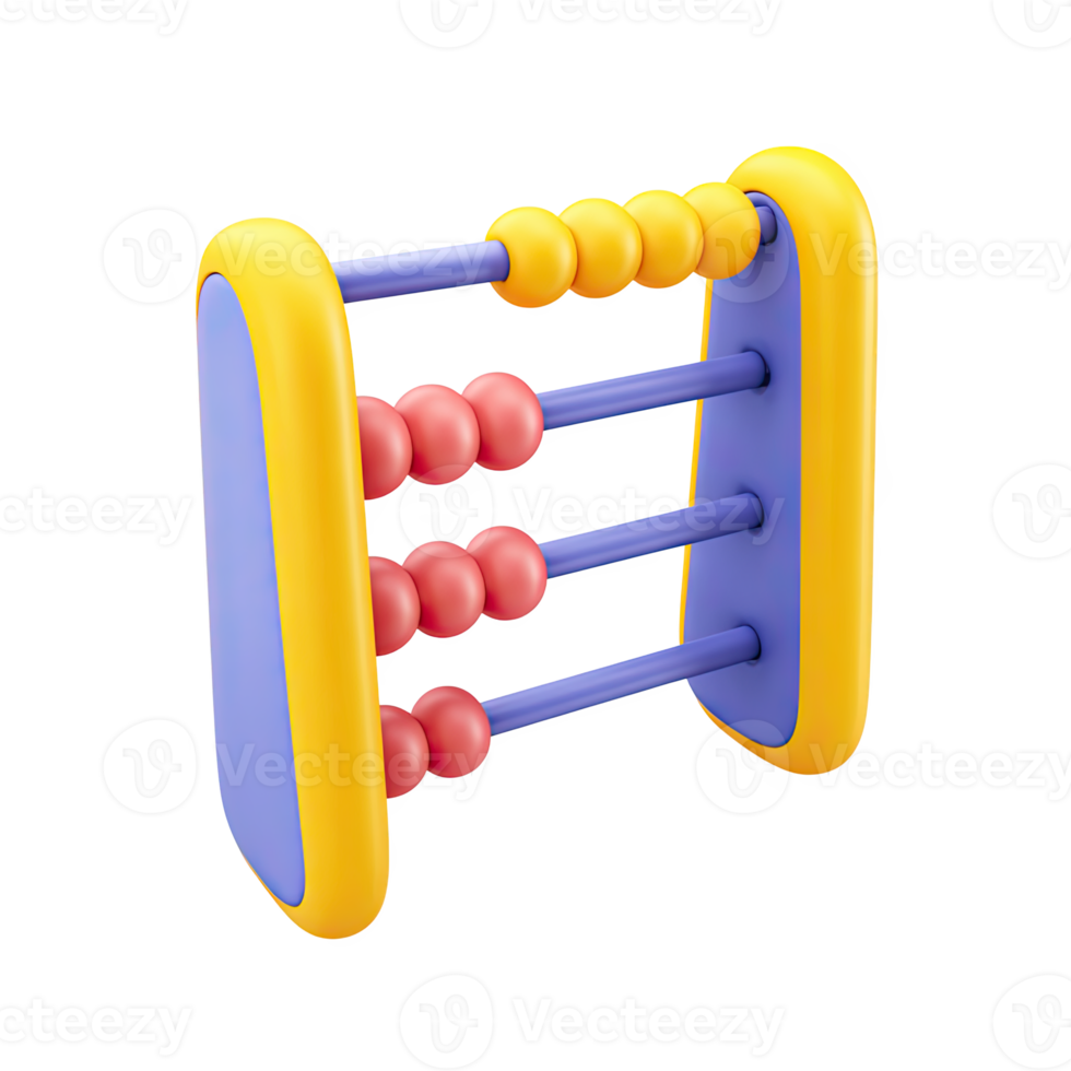 Yellow and blue 3D abacus. Symbolizes mathematics, foundational learning, counting skills, and early childhood education. Rendered and isolated graphic asset. png