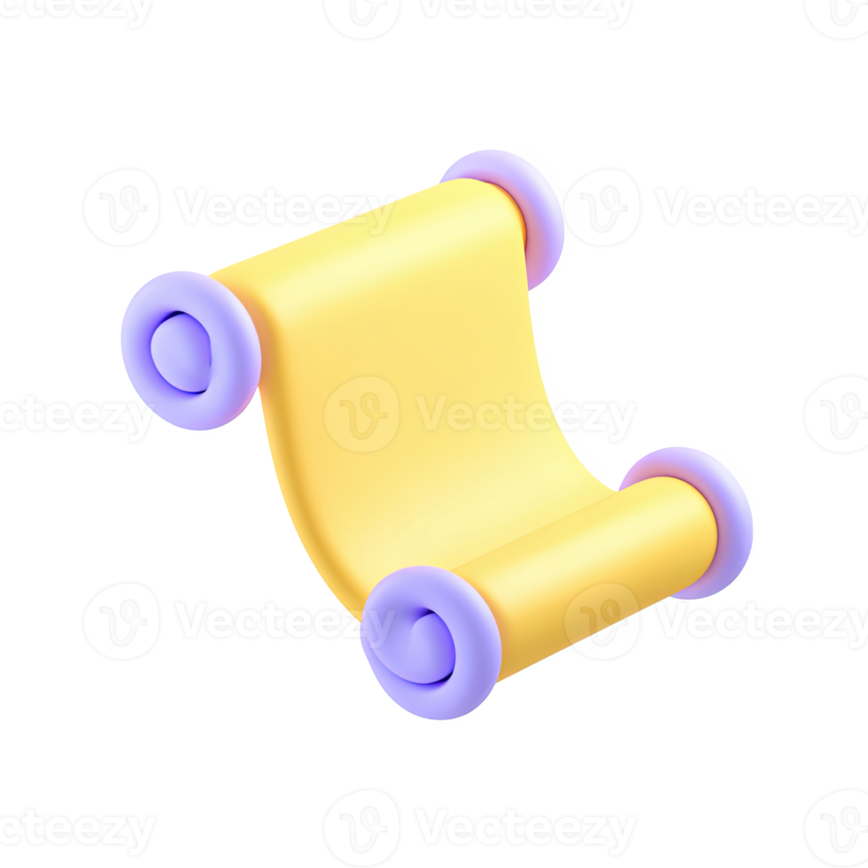Yellow 3D scroll or diploma icon. Represents graduation, academic achievement, historical knowledge, and educational certification. Rendered and isolated design. png