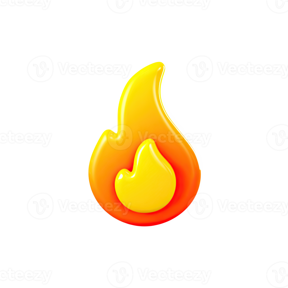Orange and yellow 3D flame icon. Symbolizes hot market trends, urgent opportunities, high demand, or viral popularity. Perfect for dynamic concepts. Rendered, isolated. png