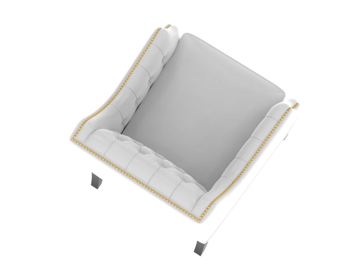A 3d image of a white chair with gold trim png