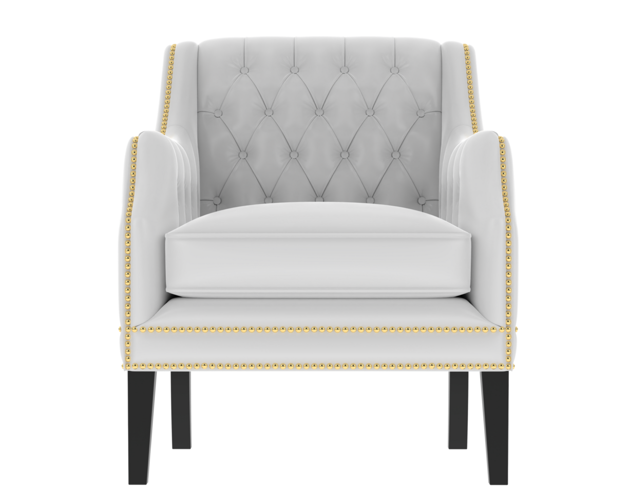 A white leather chair with gold trim png