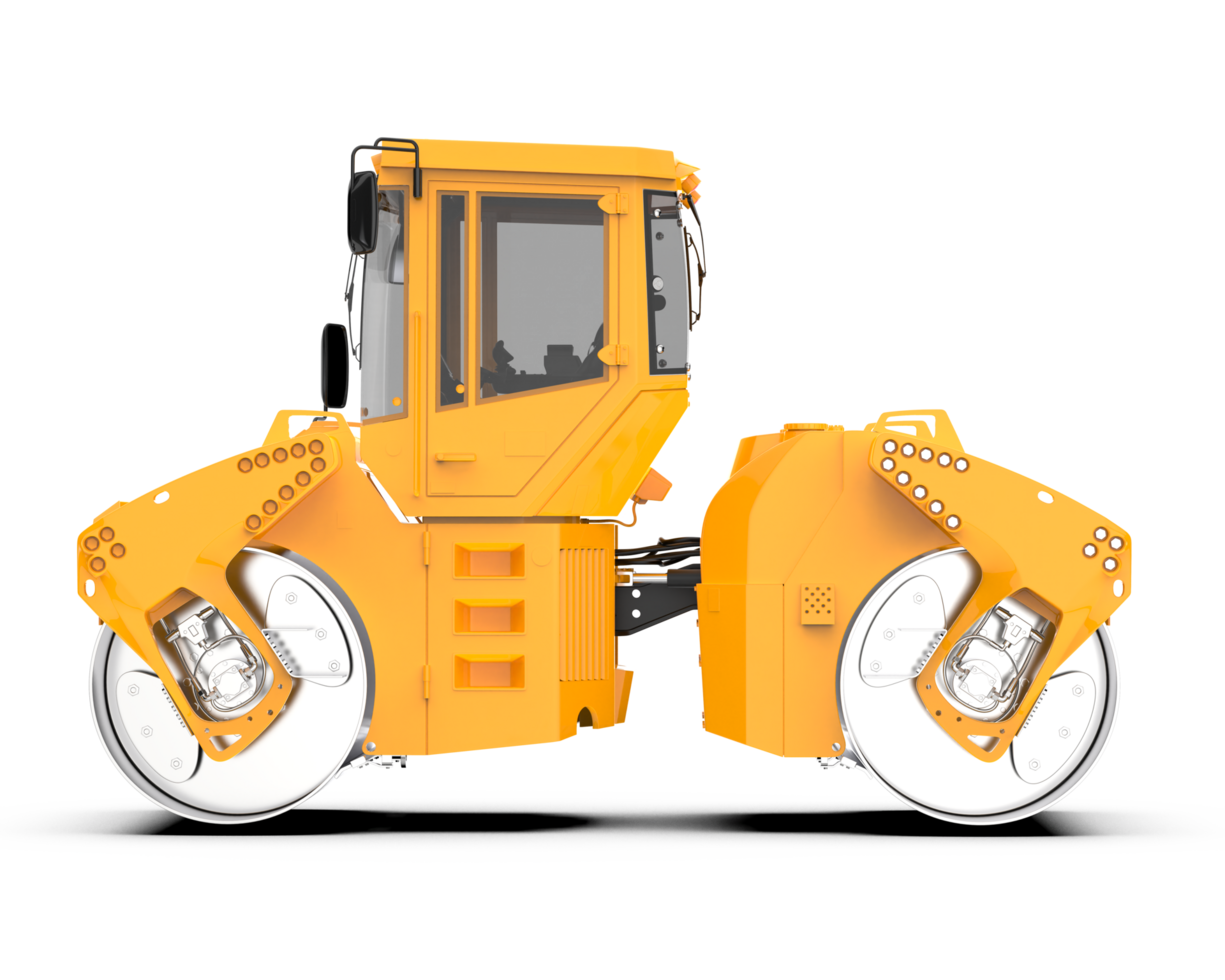 A yellow construction machine with wheels on the ground png