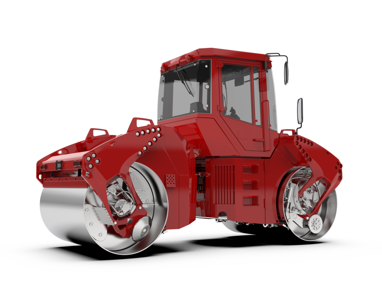 A red construction machine on a black background png