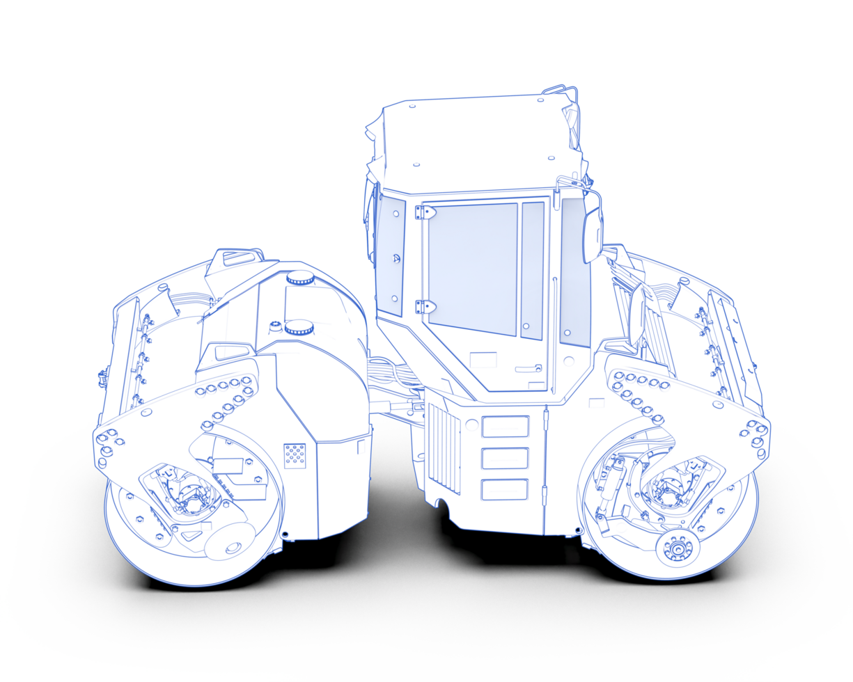 A blue line drawing of a large tractor png