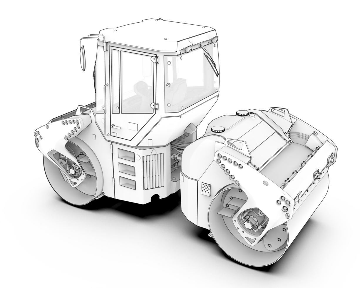 A drawing of a construction machine on a black background png