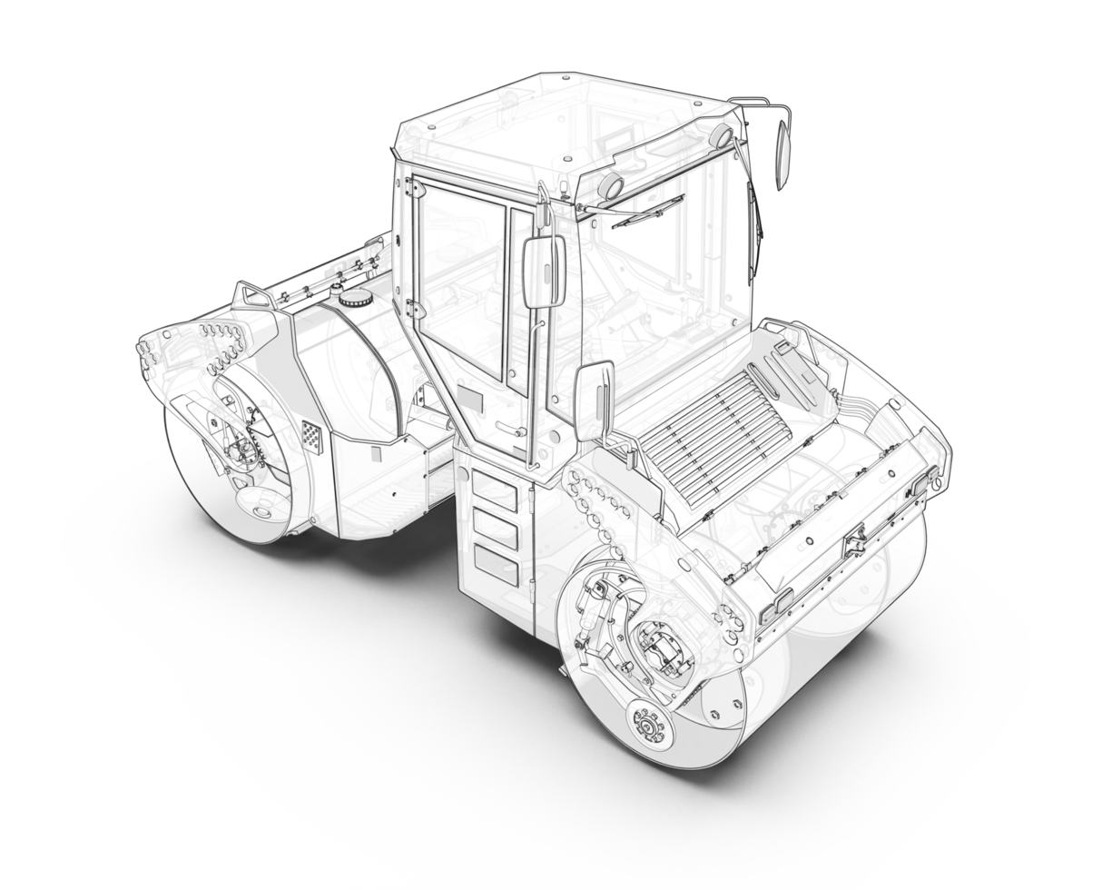 A drawing of a construction vehicle on a black background png