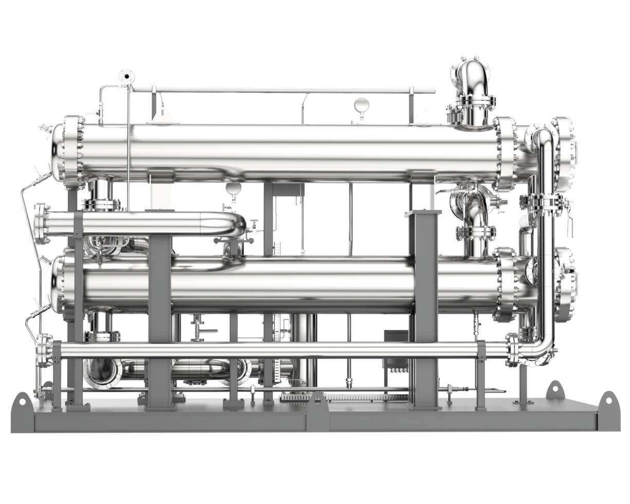 A large stainless steel machine with pipes and valves png