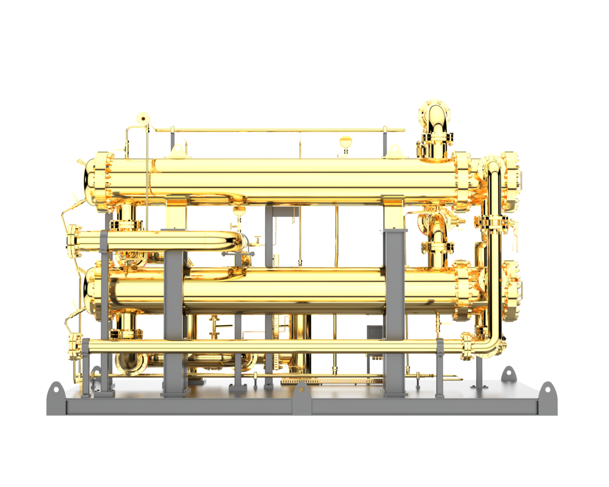 A golden machine with pipes and valves png
