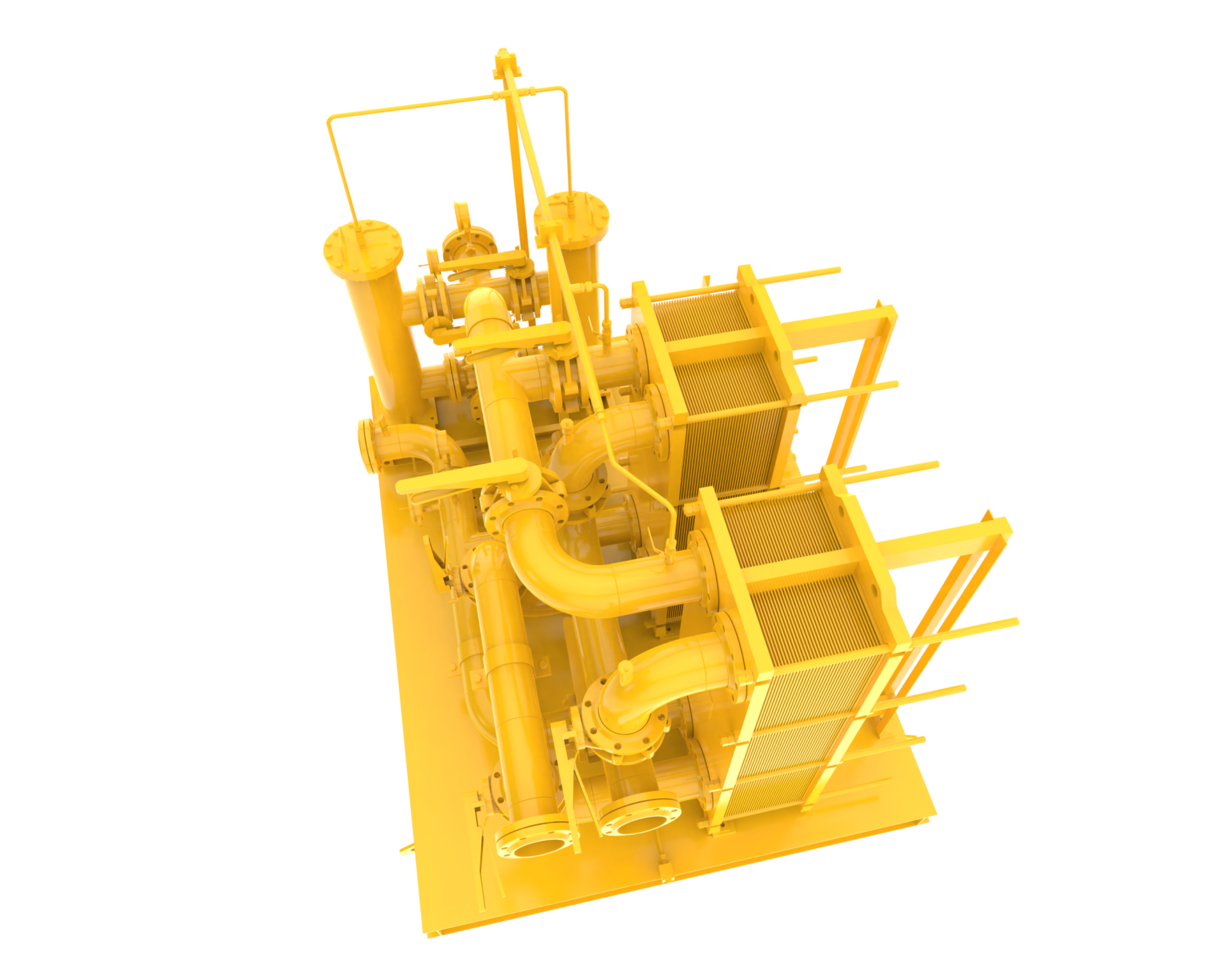 A 3d rendering of a large yellow machine png