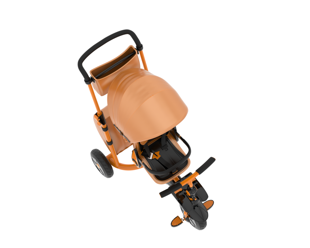 An orange baby stroller with a black seat png
