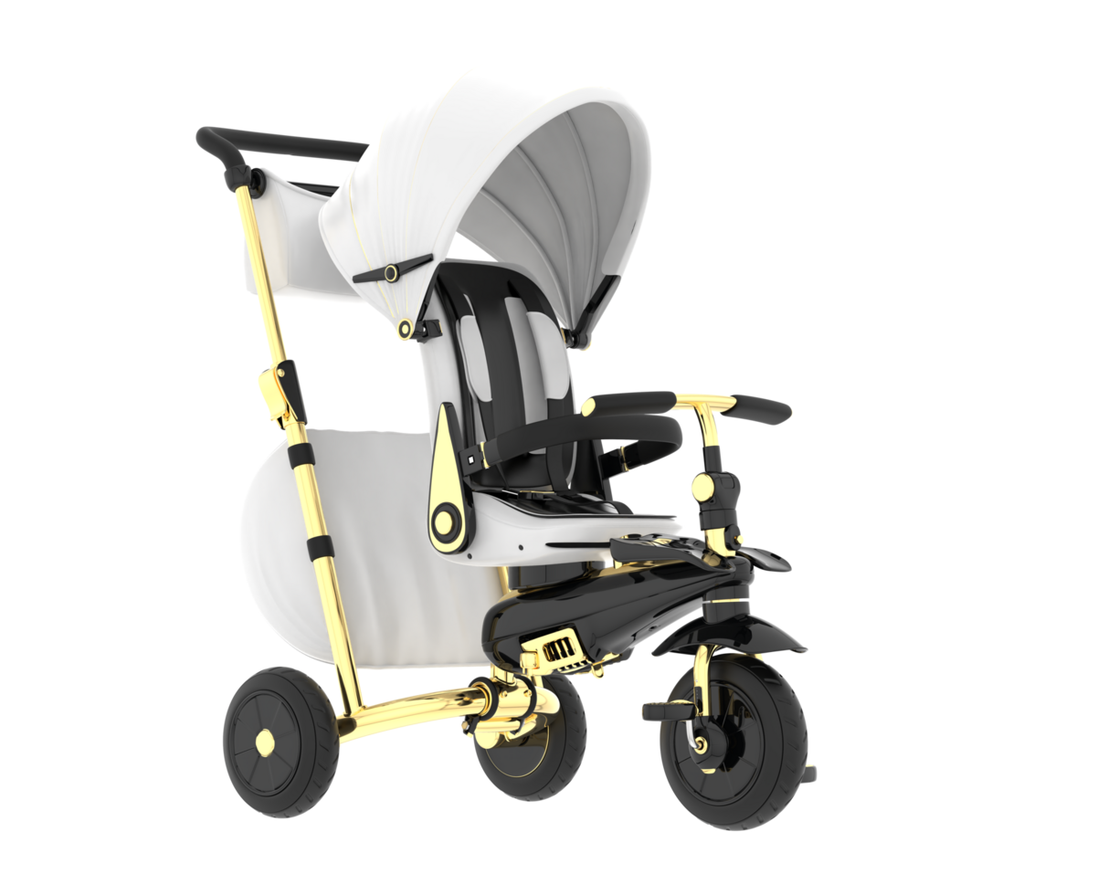A baby stroller with a canopy and a black seat png