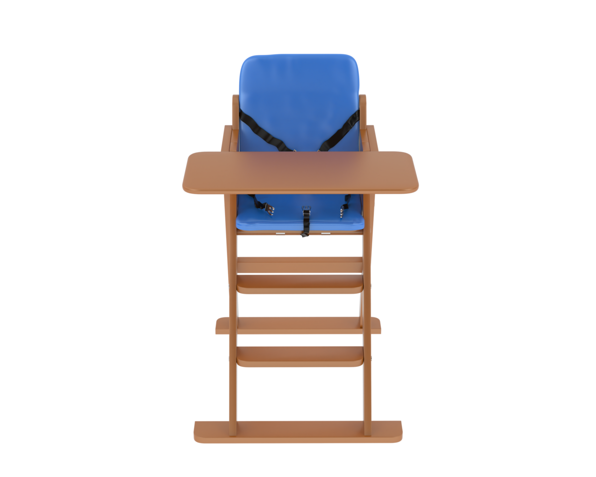 A high chair with blue seat and wooden legs png