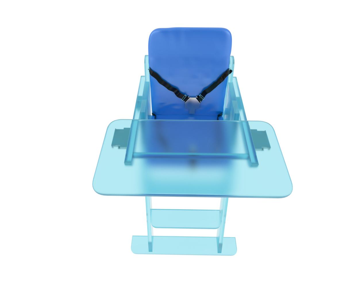 A blue high chair with a seat belt png