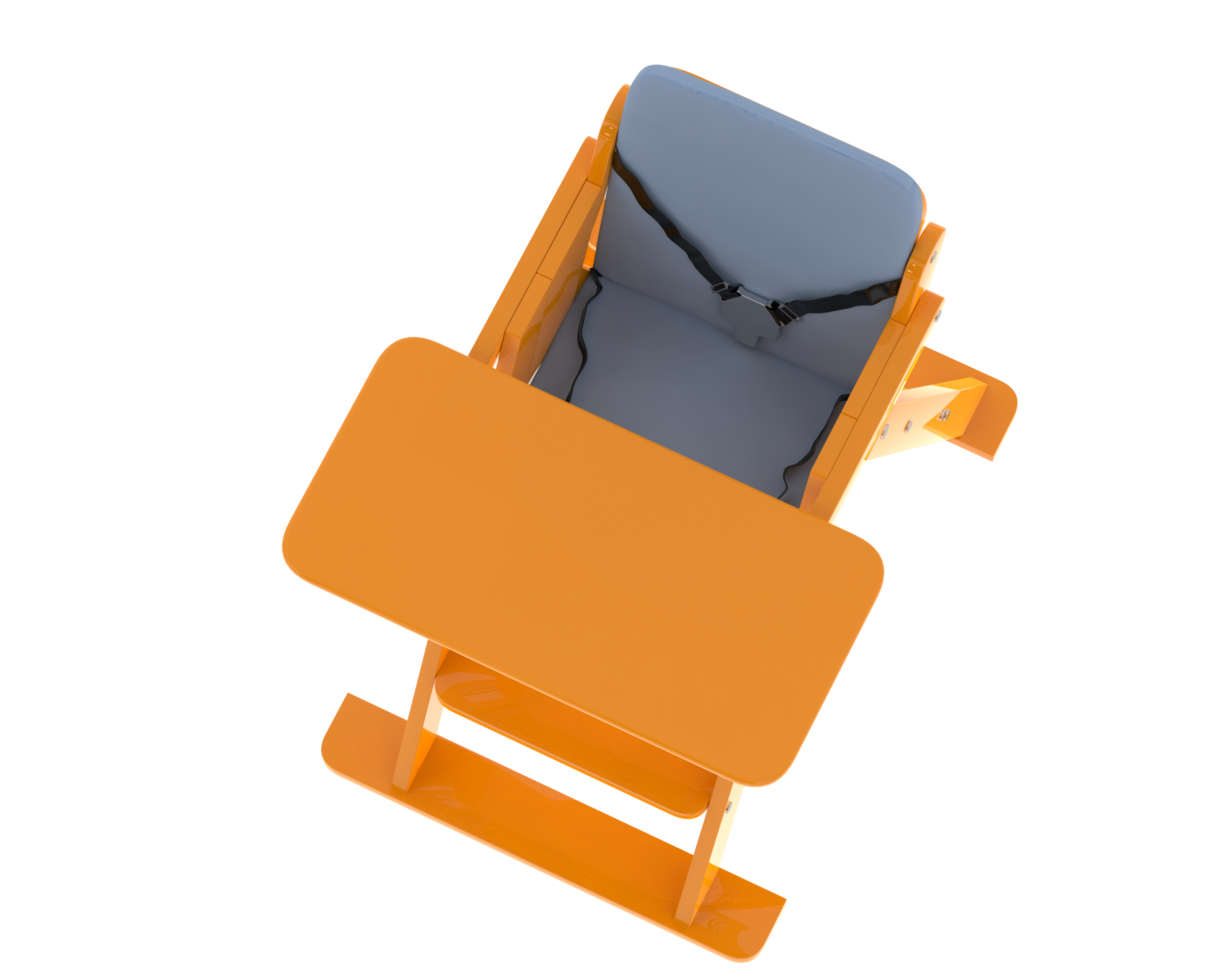 A 3d rendering of a high chair with a seat png
