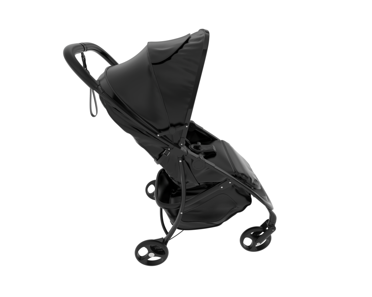 The stroller is black and has a black seat png