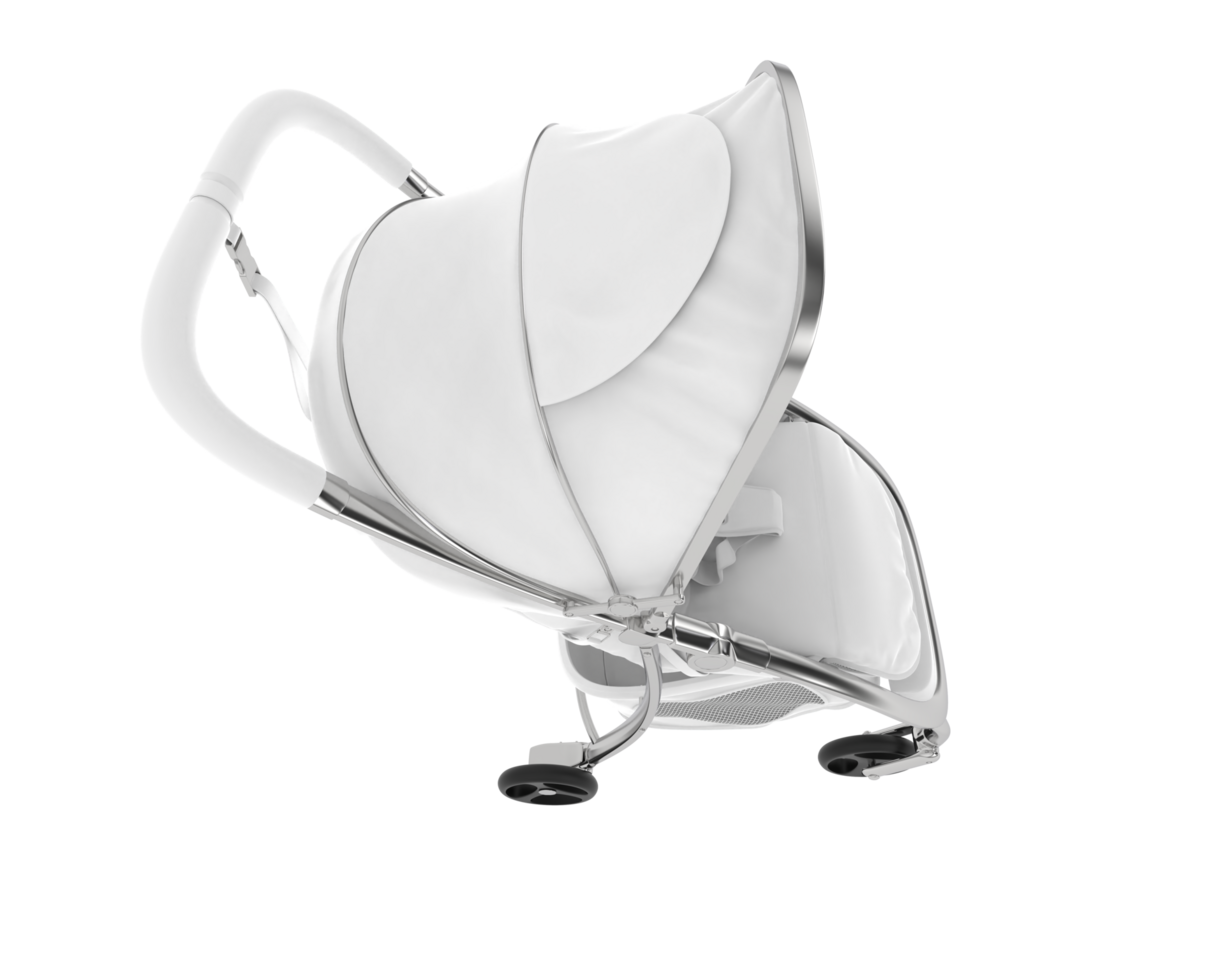 A white baby stroller with a black background png