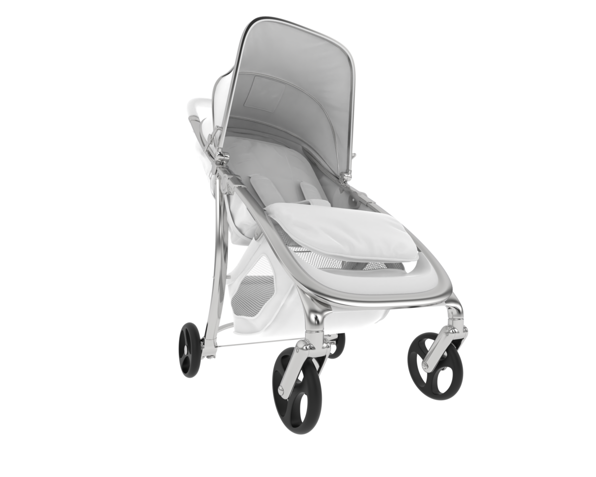 A baby stroller with a white canopy on a black background png