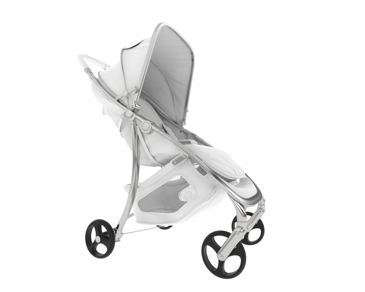 A baby stroller with a white canopy and wheels png