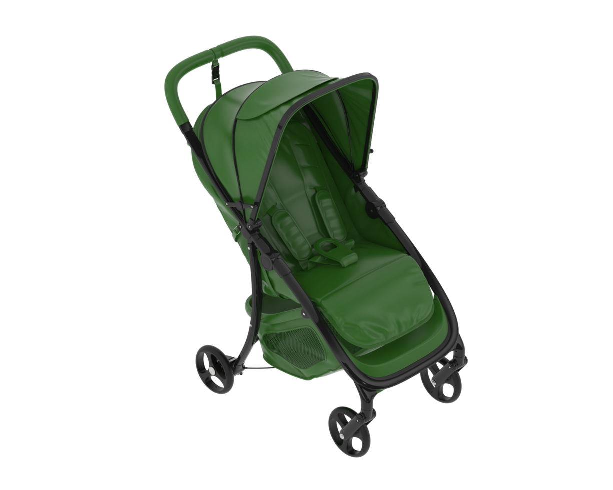 A green stroller with a black handle png