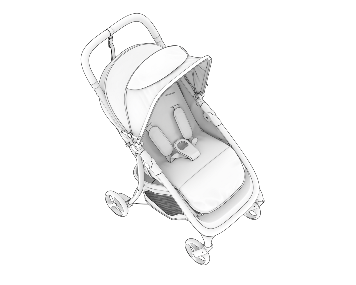 A 3d model of a stroller with a white seat png