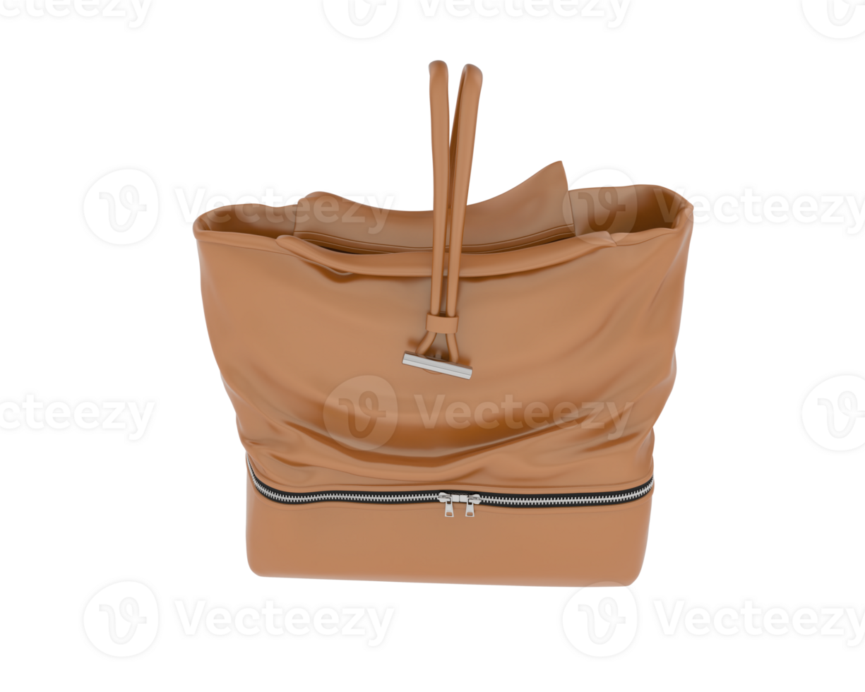 A tan leather bag with a zipper on the front png