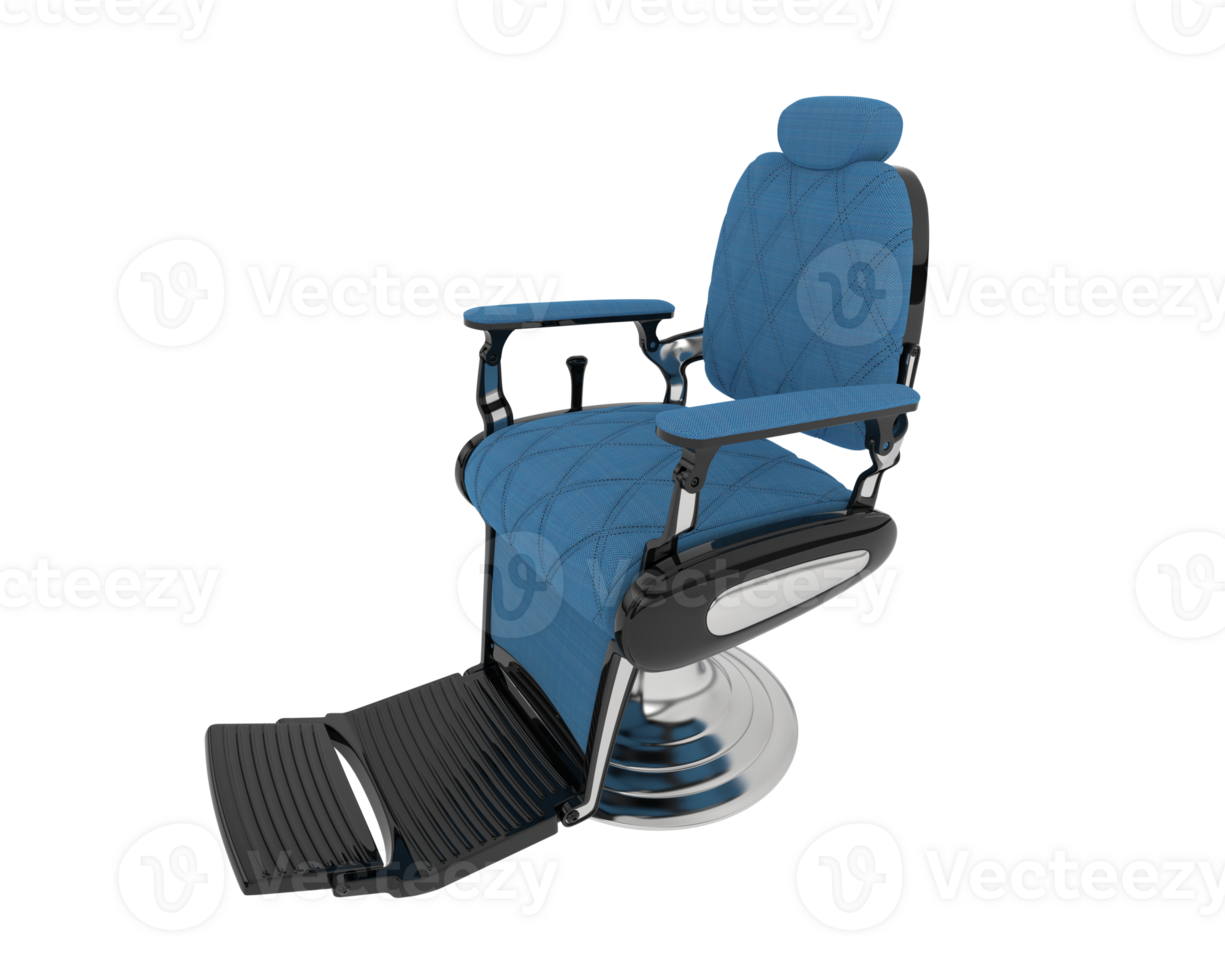A barber chair with a blue seat and foot rest png