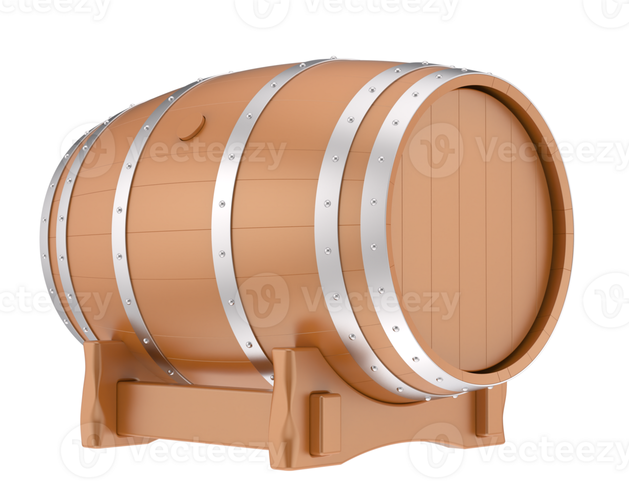 A wooden barrel on a stand with a metal stand png