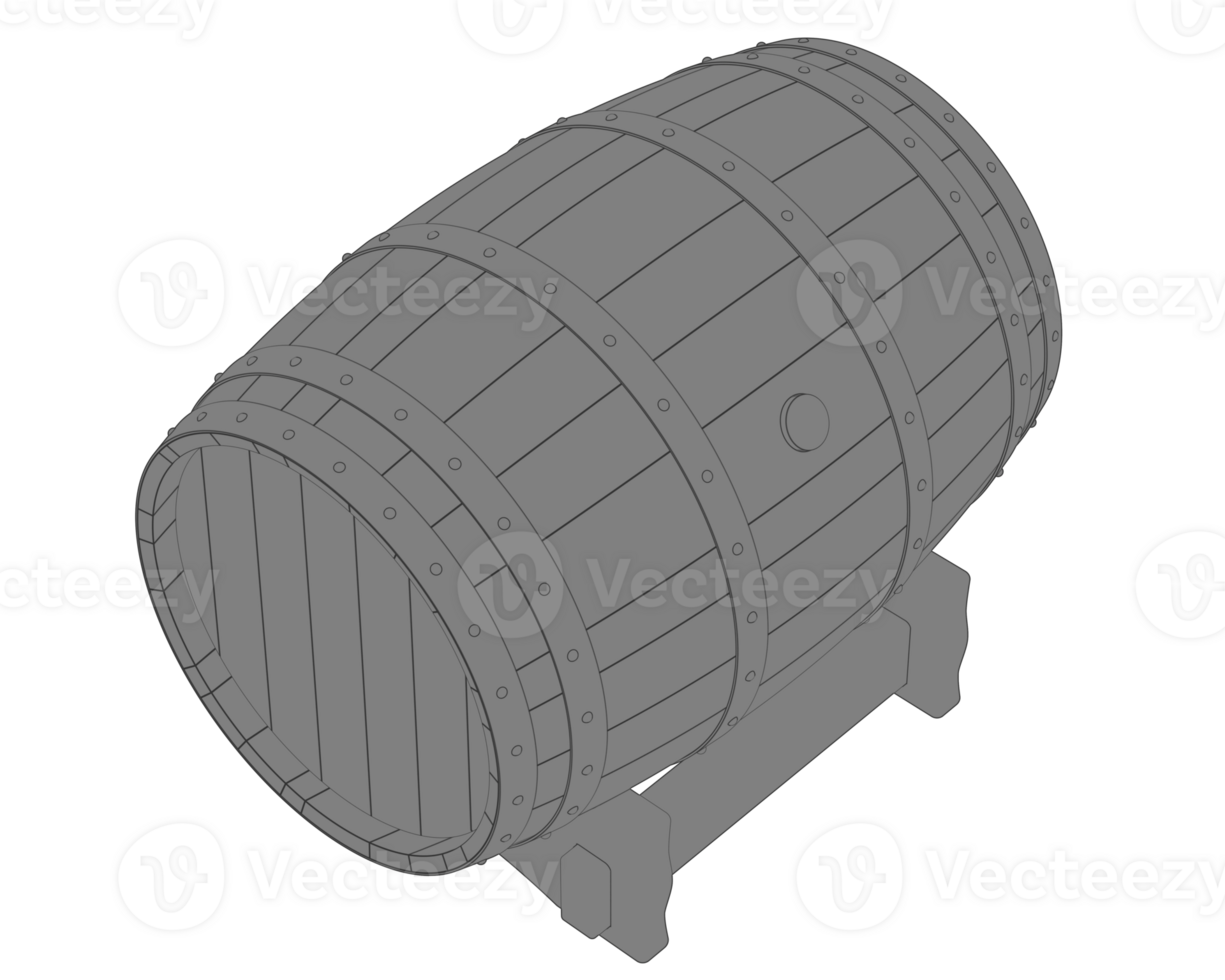A 3d model of a wooden barrel png