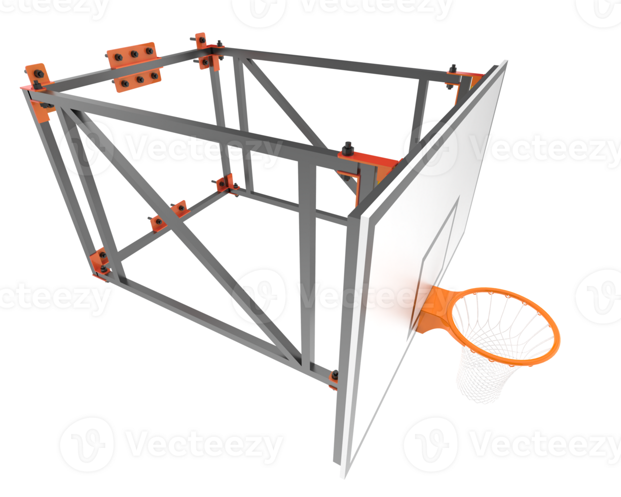 A basketball hoop and net are shown in a 3d rendering png