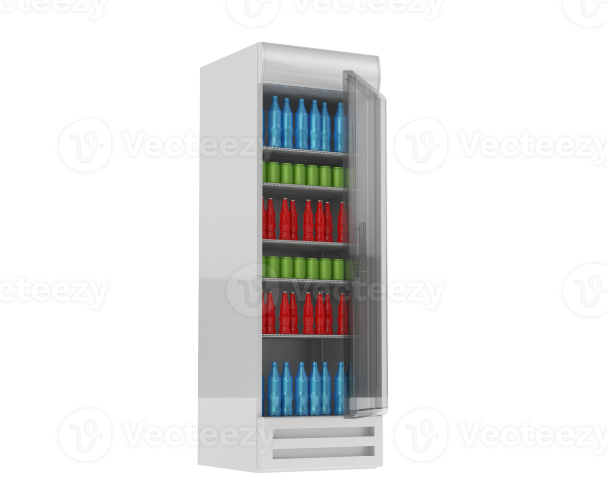 A white refrigerator with red, green and blue bottles png
