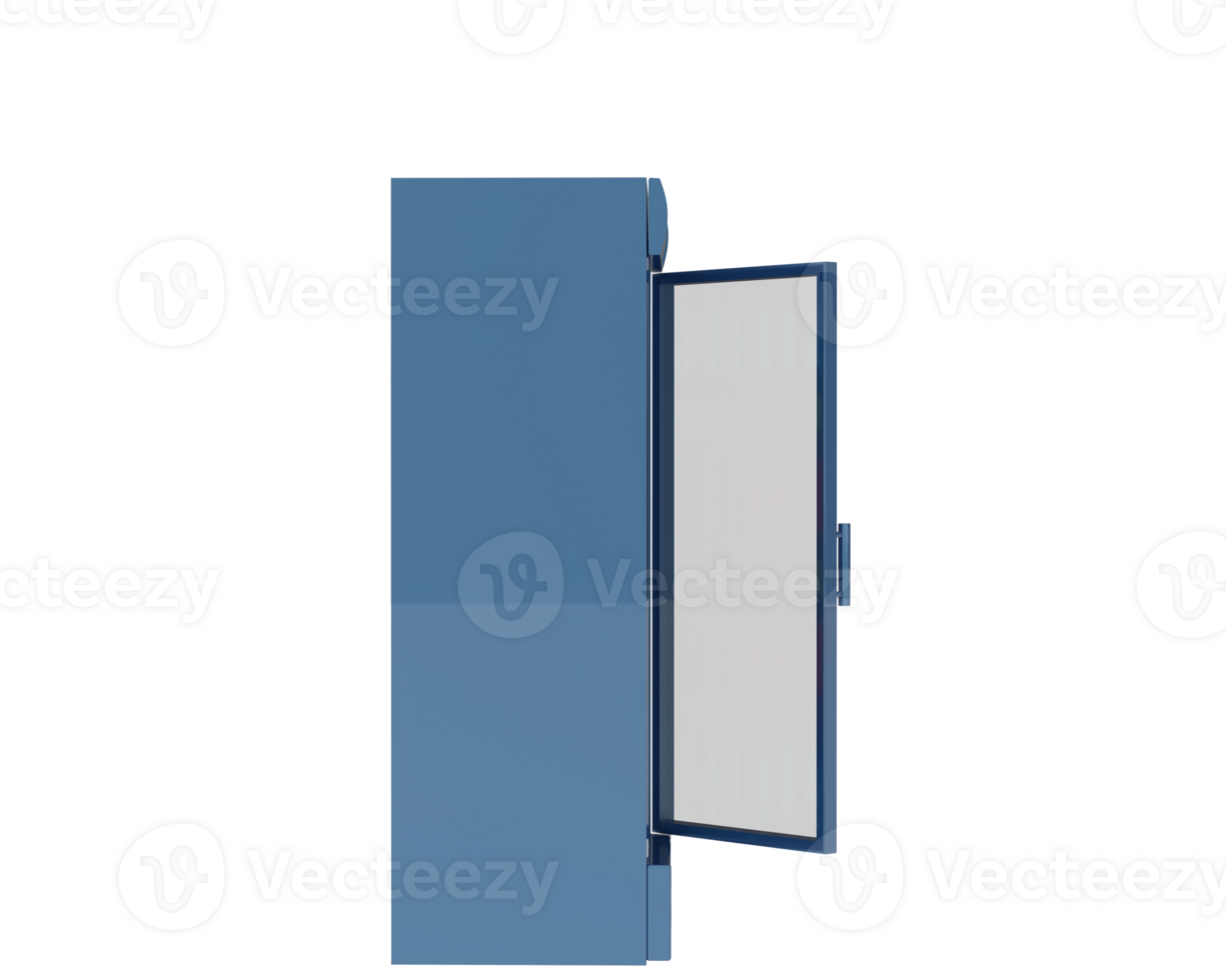 A blue refrigerator with a door open png