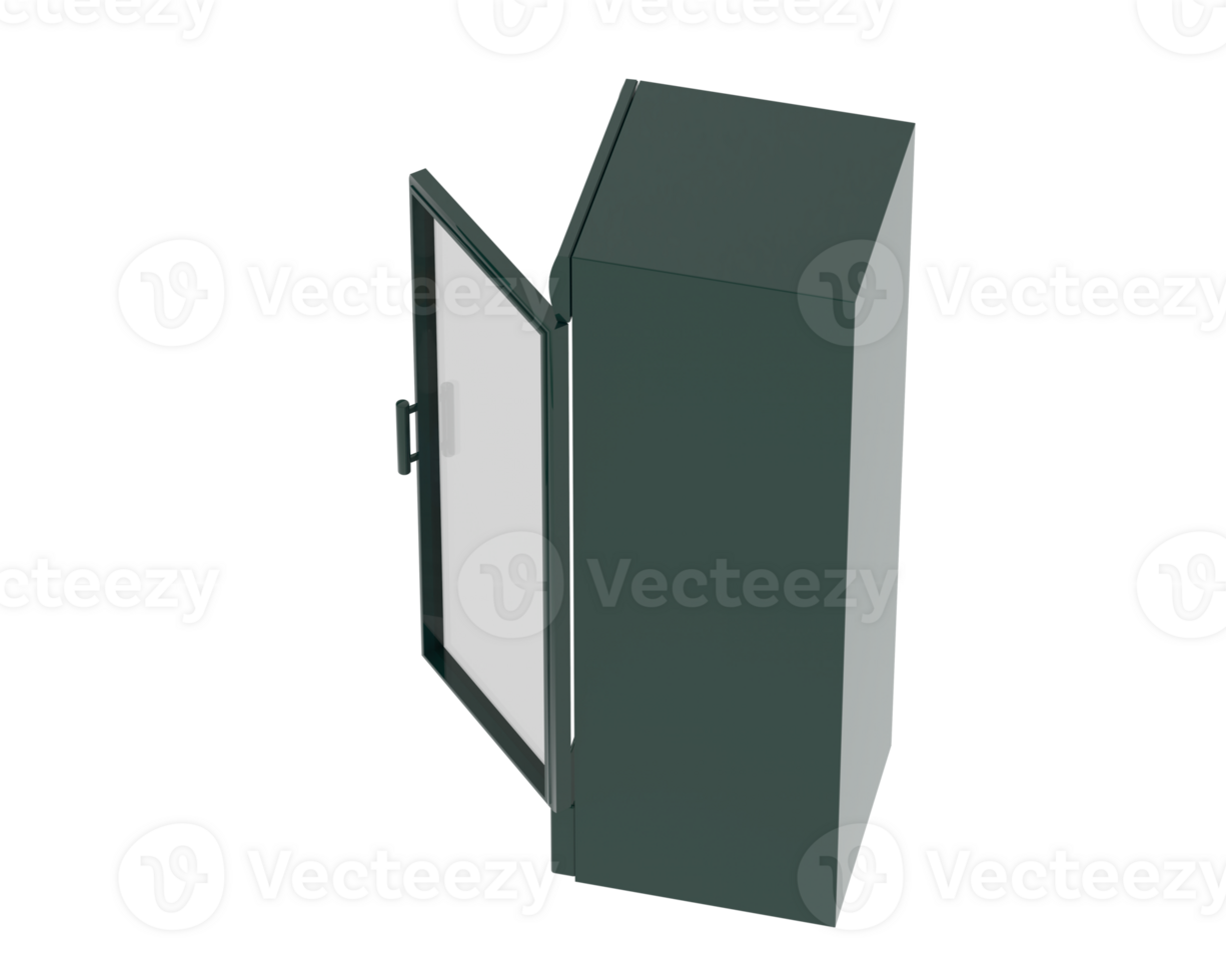 A green metal cabinet with a glass door png