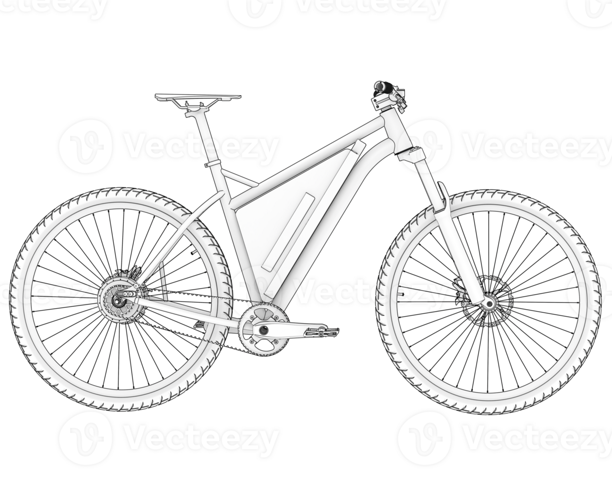 A white and black drawing of a mountain bike png
