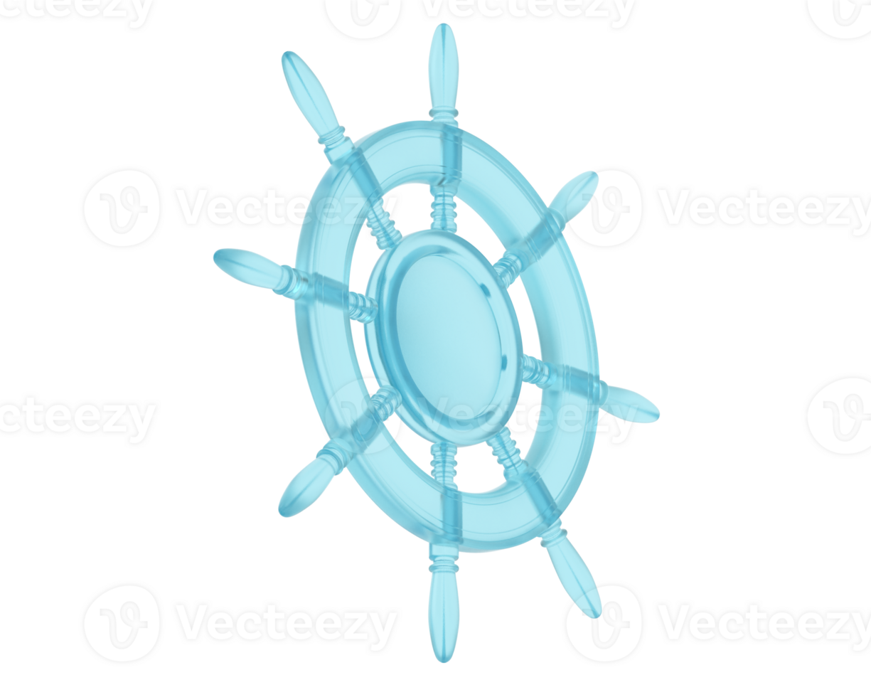 A blue plastic ship wheel with four spokes png
