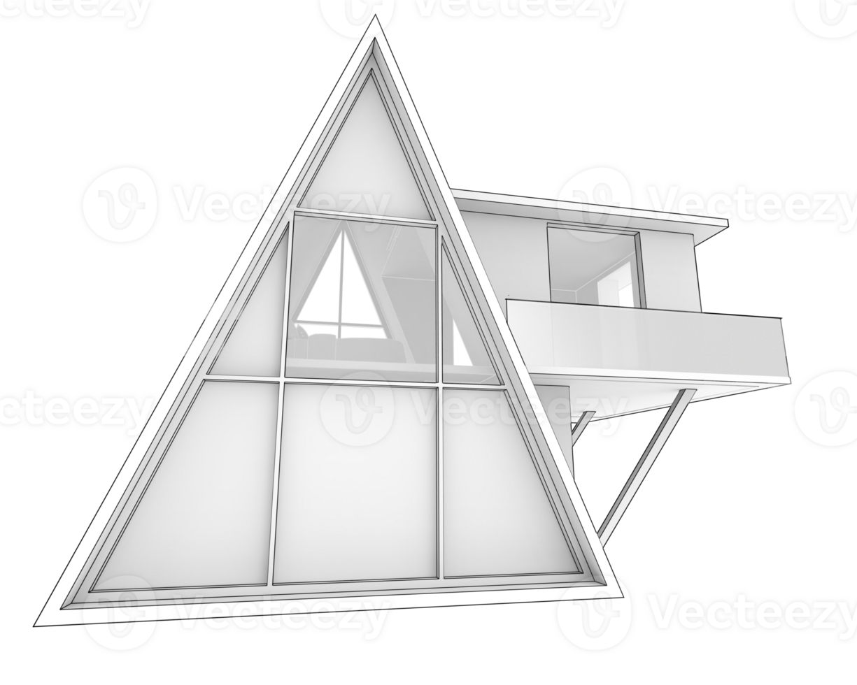 A triangle shaped house with a balcony and a balcony png
