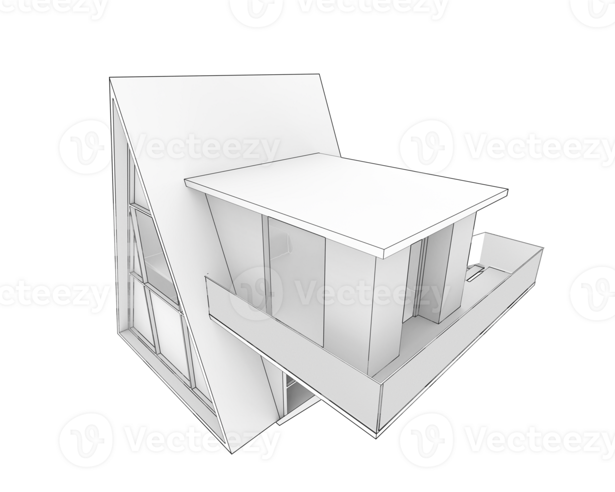 A3d model of a small house with a roof png