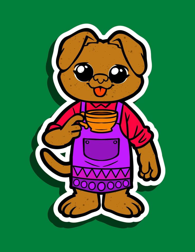 Cartoon Puppy Enjoying Coffee vector